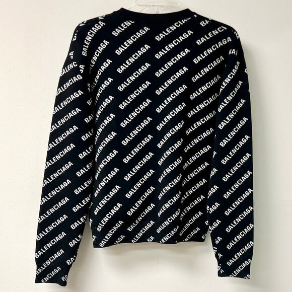 Balenciaga All Over Logo Long Sleeve Crewneck Sweater Black/White Womens Size XS - Picture 6 of 6